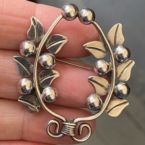 Vintage R. Garcia Taxco Sterling Silver Leaf and Berry Brooch Pin Rafael Mexico